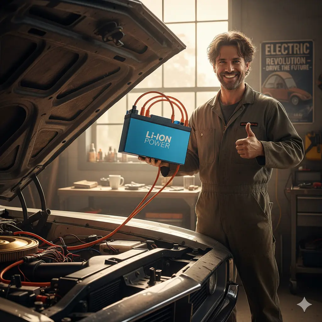 a man happy with lithium battery